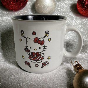Hello Kitty Christmas Mug Black Interior Candy Canes Cat Bow Star 20 oz. New